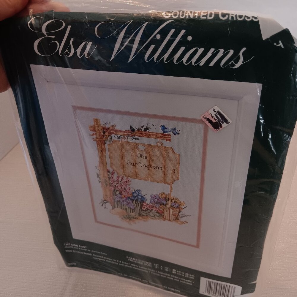 Vintage Elsa Williams counted cross stitch Kit cottagecore country garden sign
